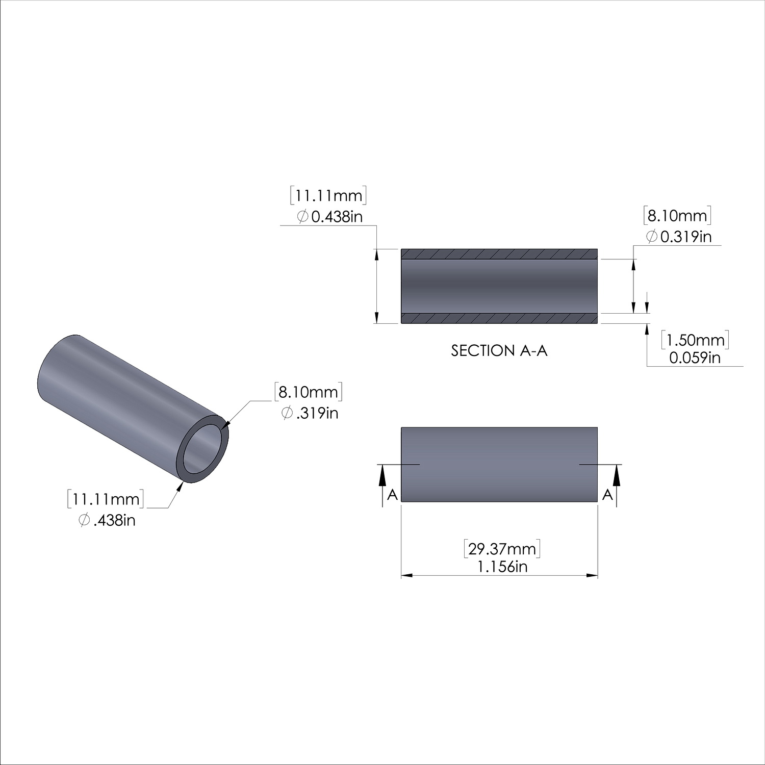 Aluminum Spacer 7/16'' OD x .319'' ID x 1 5/32