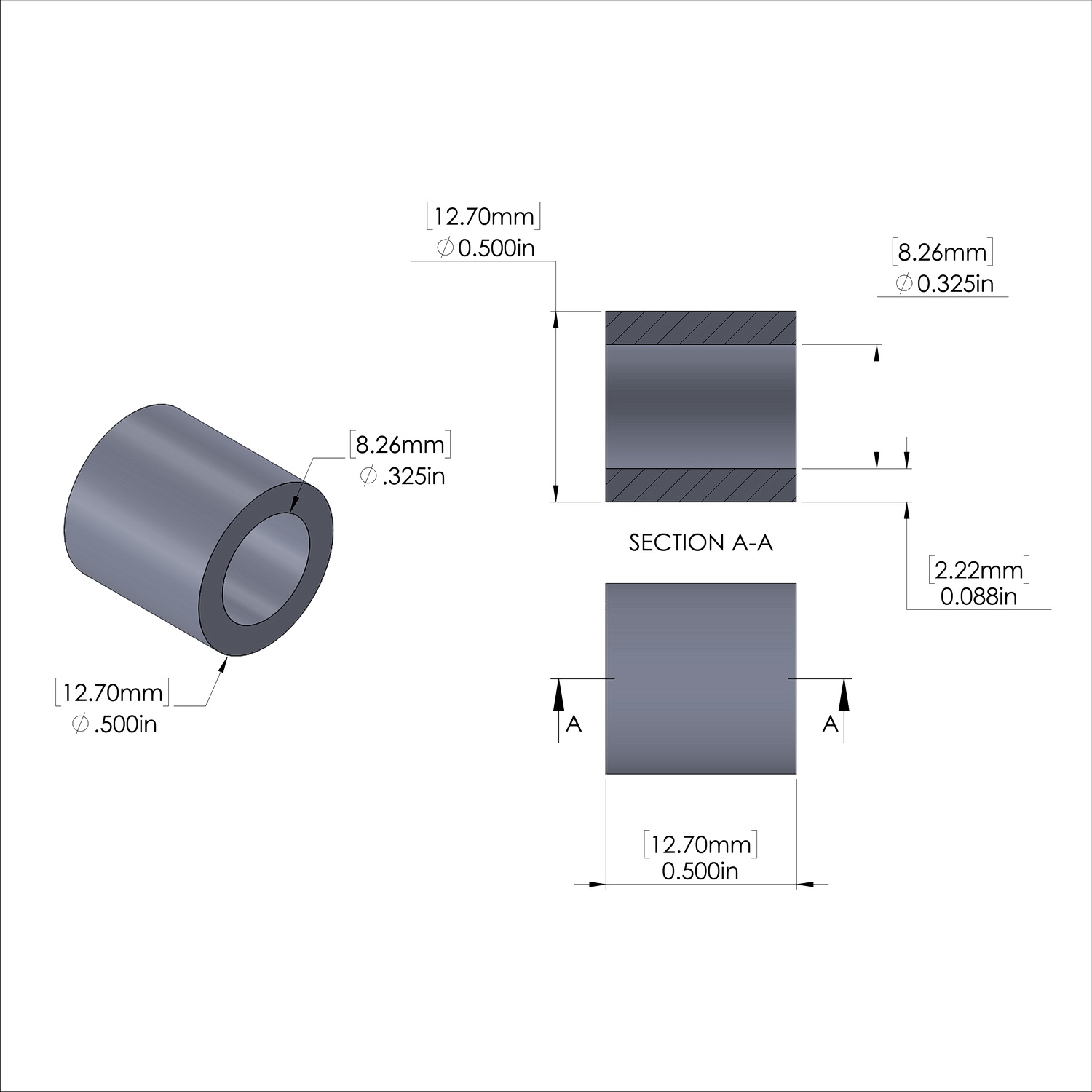 Steel Spacer 1/2'' OD x .325ID x 1/2'' Long
