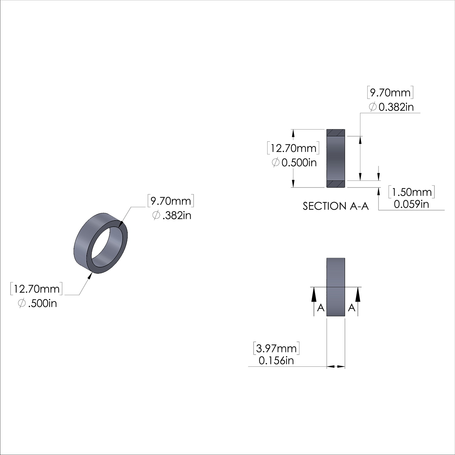 Aluminum Spacer 1/2'' OD x .382'' ID x 5/32'' Long