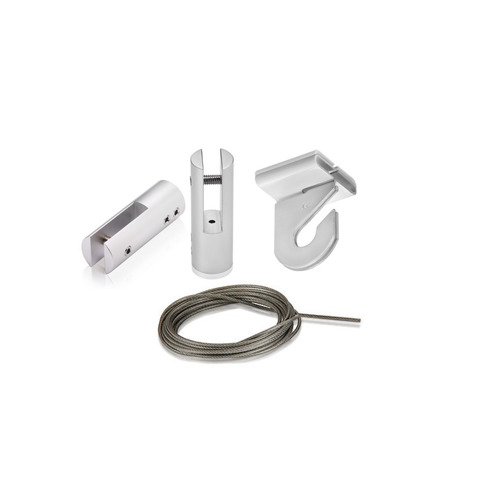 Kit Metal T-Bar Slide Clamp for Drop Ceilings, Aluminum Hanging Fork Clear Anodized Finish And Stainless Steel Cable