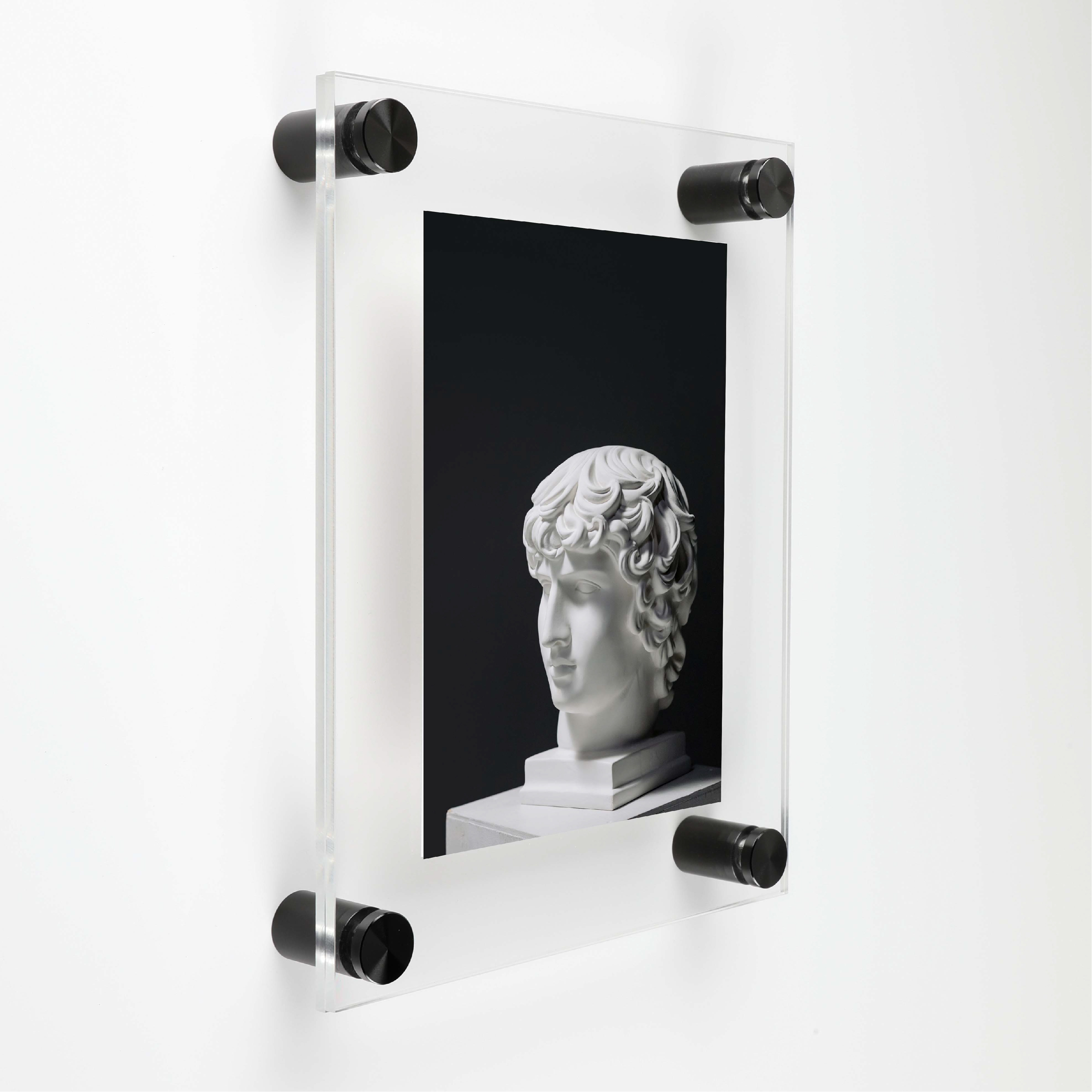 (2) 13-1/2'' x 16-1/2'' Clear Acrylics , Pre-Drilled With Polished Edges (Thick 1/8'' each), Wall Frame with (4) 3/4'' x 1'' Black Anodized Aluminum Standoffs includes Screws and Anchors