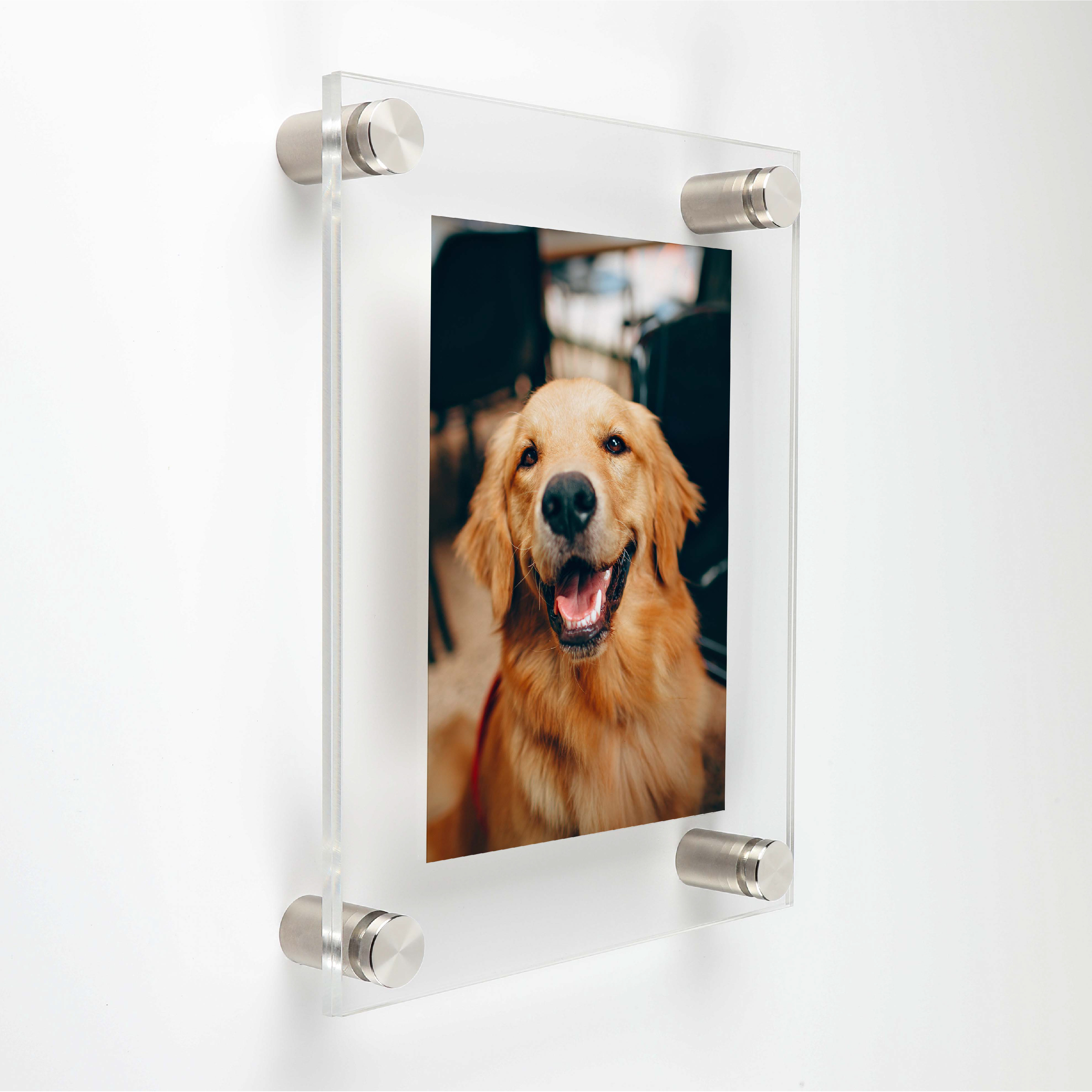 (2) 13-1/2'' x 16-1/2'' Clear Acrylics , Pre-Drilled With Polished Edges (Thick 1/8'' each), Wall Frame with (4) 3/4'' x 1'' Brushed Stainless Steel Standoffs includes Screws and Anchors