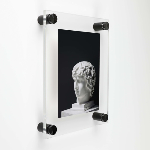 (2) 13-1/2'' x 19-1/2'' Clear Acrylics , Pre-Drilled With Polished Edges (Thick 3/16'' each), Wall Frame with (4) 5/8'' x 1'' Black Anodized Aluminum Standoffs includes Screws and Anchors