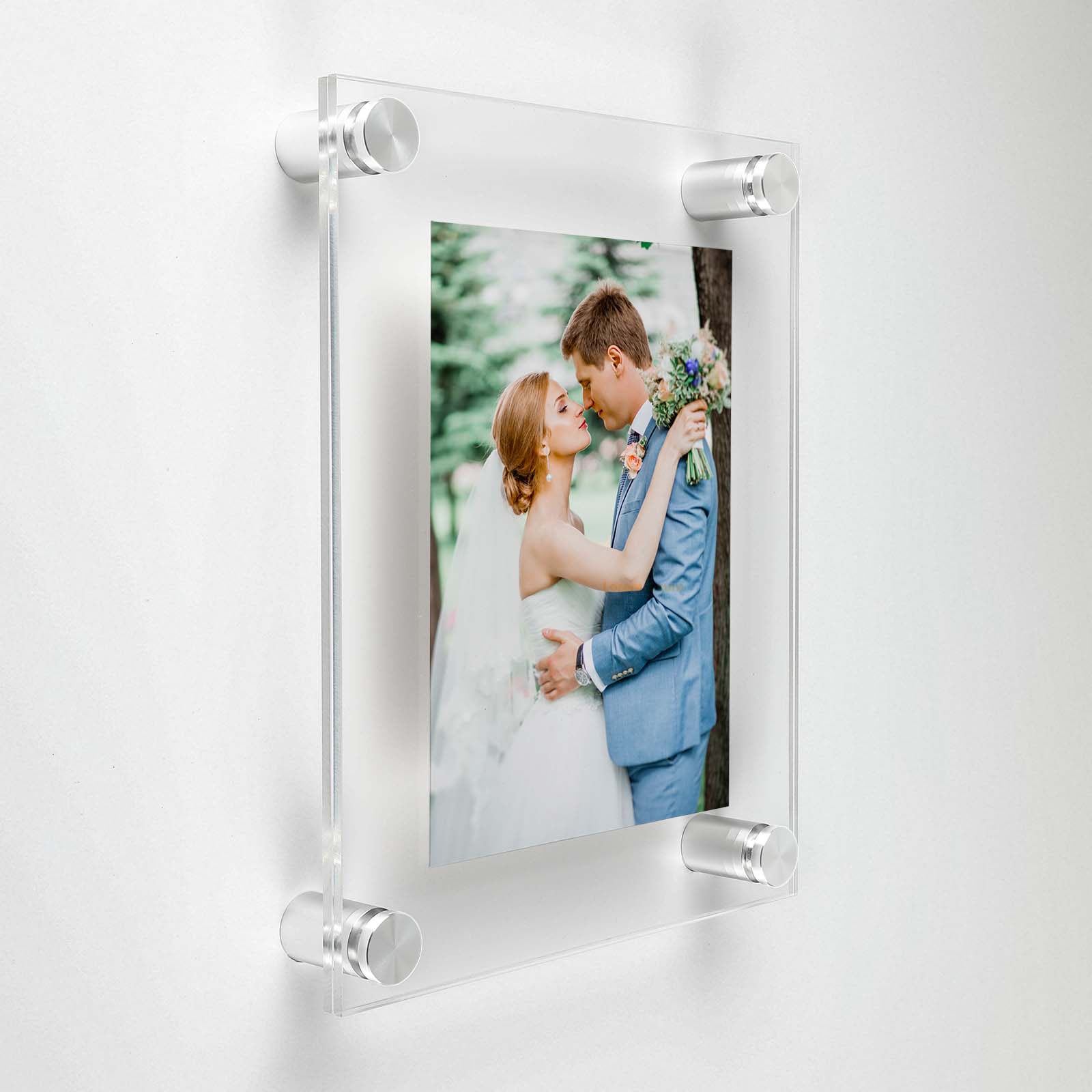 (1) 23-3/4'' x 29-3/4'' Clear Acrylic Wall Frame with (4) 5/8'' x 1/2'' Silver Anodized Aluminum Standoffs includes Screws and Anchors