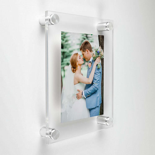 (2) 11'' x 13-1/2'' Clear Acrylics , Pre-Drilled With Polished Edges (Thick 1/8'' each), Wall Frame with (4) 5/8'' x 1'' Silver Anodized Aluminum Standoffs includes Screws and Anchors