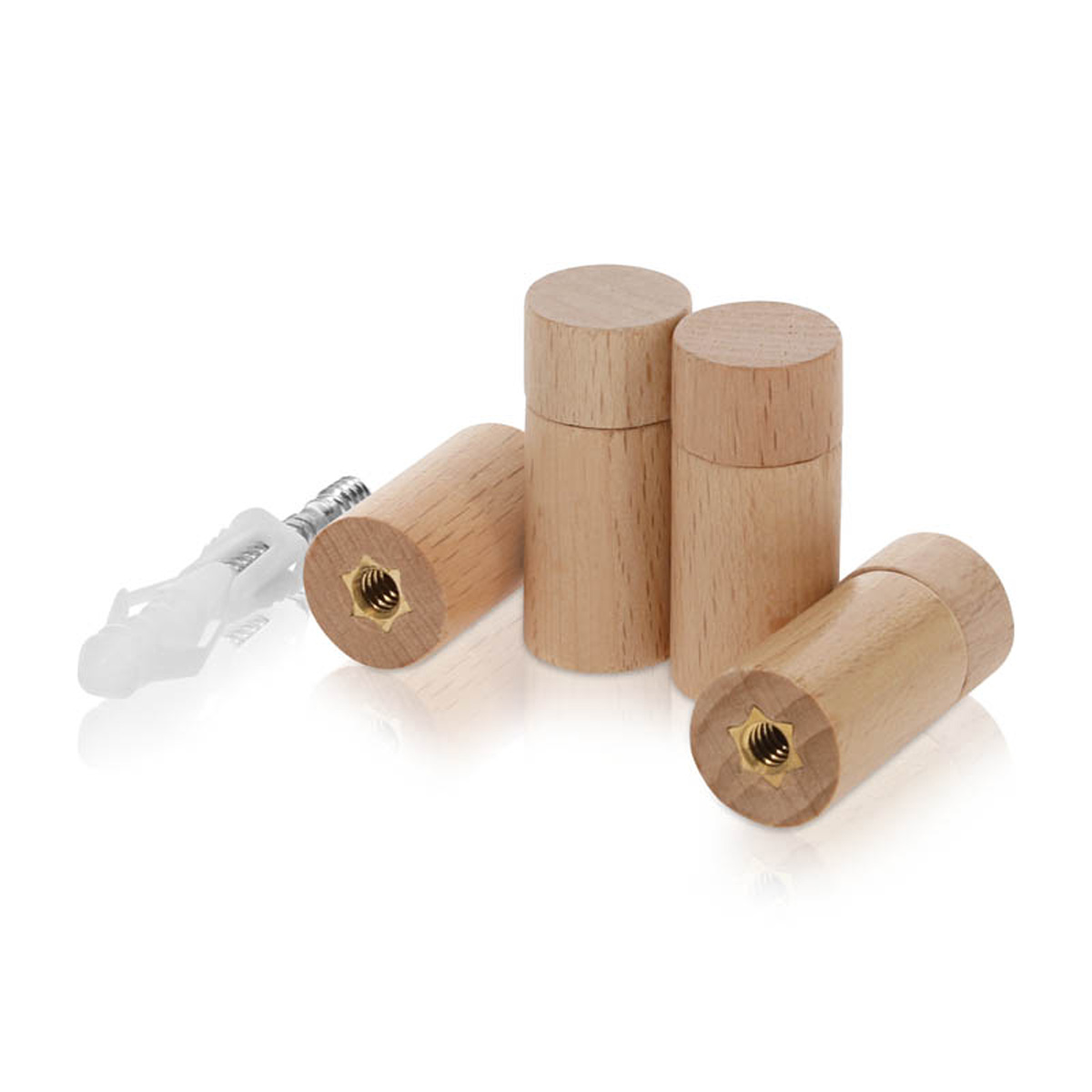 (Set of 4) 5/8'' Diameter X 1'' Barrel Length, Wooden Flat Head