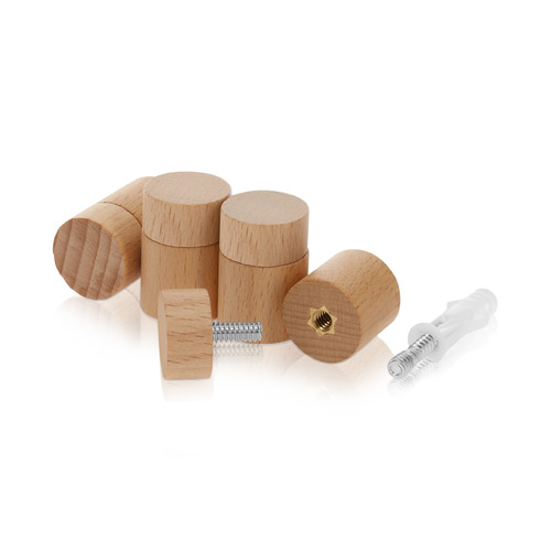 (Set of 4) 3/4'' Diameter X 3/4'' Barrel Length, Wooden Flat Head Standoffs, Matte Beech Wood Finish, Easy Fasten Standoff, Included Hardware (For Inside Use) [Required Material Hole Size: 5/16'']