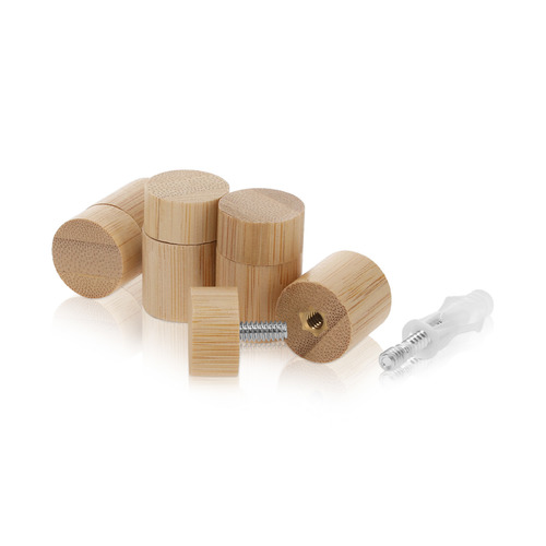 (Set of 4) 3/4'' Diameter X 3/4'' Barrel Length, Wooden Flat Head Standoffs, Matte Bamboo Wood Finish, Easy Fasten Standoff, Included Hardware (For Inside Use) [Required Material Hole Size: 5/16'']