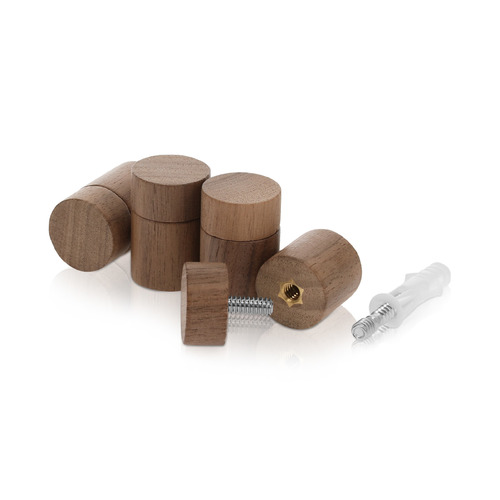 (Set of 4) 3/4'' Diameter X 3/4'' Barrel Length, Wooden Flat Head Standoffs, Matte Walnut Wood Finish, Easy Fasten Standoff, Included Hardware (For Inside Use) [Required Material Hole Size: 5/16'']