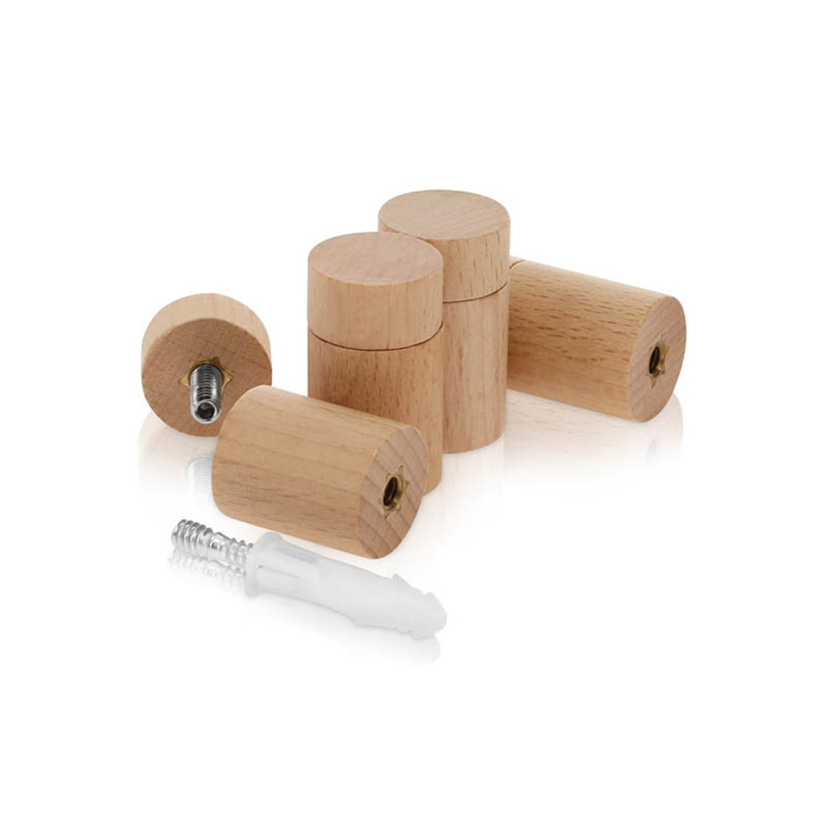 (Set of 4) 3/4'' Diameter X 1'' Barrel Length, Wooden Flat Head