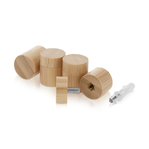 (Set of 4) 1'' Diameter X 3/4'' Barrel Length, Wooden Flat Head Standoffs, Matte Bamboo Wood Finish, Easy Fasten Standoff, Included Hardware (For Inside Use) [Required Material Hole Size: 5/16'']