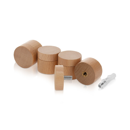 (Set of 4) 1-1/4'' Diameter X 3/4'' Barrel Length, Wooden Flat Head Standoffs, Matte Beech Wood Finish, Easy Fasten Standoff, Included Hardware (For Inside Use) [Required Material Hole Size: 5/16'']