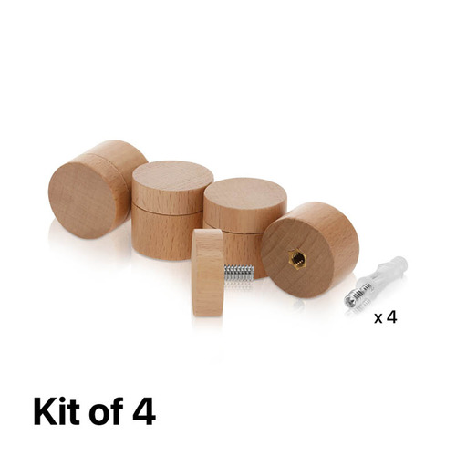 (Set of 4) 1-1/4'' Diameter X 3/4'' Barrel Length, Wooden Flat Head Standoffs, Matte Beech Wood Finish, Easy Fasten Standoff, Included Hardware (For Inside Use) [Required Material Hole Size: 5/16'']