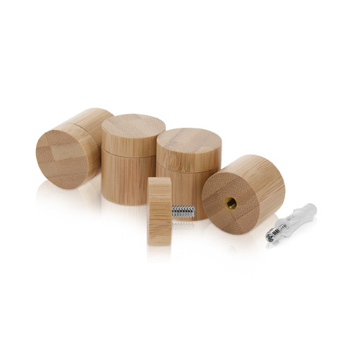 (Set of 4) 1-1/4'' Diameter X 1'' Barrel Length, Wooden Flat Head Standoffs, Matte Bamboo Wood Finish, Easy Fasten Standoff, Included Hardware (For Inside Use) [Required Material Hole Size: 5/16'']