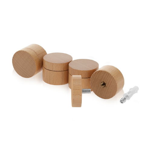 (Set of 4) 1-1/2'' Diameter X 3/4'' Barrel Length, Wooden Flat Head Standoffs, Matte Beech Wood Finish, Easy Fasten Standoff, Included Hardware (For Inside Use) [Required Material Hole Size: 5/16'']