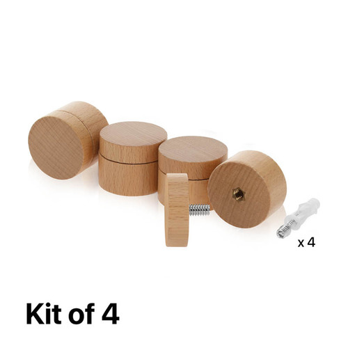 (Set of 4) 1-1/2'' Diameter X 3/4'' Barrel Length, Wooden Flat Head Standoffs, Matte Beech Wood Finish, Easy Fasten Standoff, Included Hardware (For Inside Use) [Required Material Hole Size: 5/16'']
