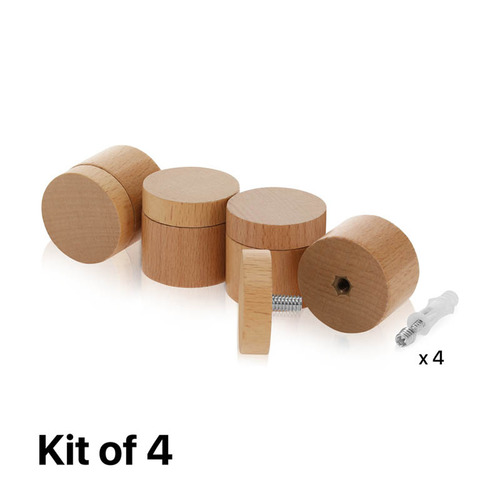 (Set of 4) 1-1/2'' Diameter X 1'' Barrel Length, Wooden Flat Head Standoffs, Matte Beech Wood Finish, Easy Fasten Standoff, Included Hardware (For Inside Use) [Required Material Hole Size: 5/16'']
