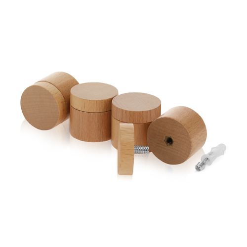 (Set of 4) 1-1/2'' Diameter X 1'' Barrel Length, Wooden Flat Head Standoffs, Matte Beech Wood Finish, Easy Fasten Standoff, Included Hardware (For Inside Use) [Required Material Hole Size: 5/16'']
