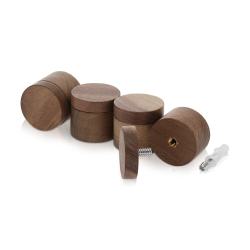 (Set of 4) 1-1/2'' Diameter X 1'' Barrel Length, Wooden Flat Head Standoffs, Matte Walnut Wood Finish, Easy Fasten Standoff, Included Hardware (For Inside Use) [Required Material Hole Size: 5/16'']