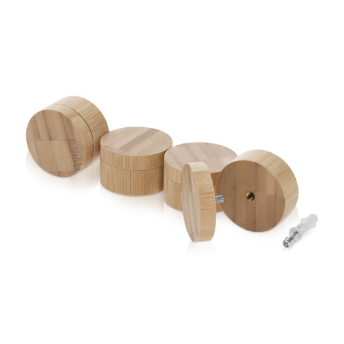 (Set of 4) 2'' Diameter X 3/4'' Barrel Length, Wooden Flat Head Standoffs, Matte Bamboo Wood Finish, Easy Fasten Standoff, Included Hardware (For Inside Use) [Required Material Hole Size: 5/16'']