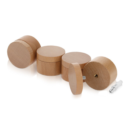 (Set of 4) 2'' Diameter X 1'' Barrel Length, Wooden Flat Head Standoffs, Matte Beech Wood Finish, Easy Fasten Standoff, Included Hardware (For Inside Use) [Required Material Hole Size: 5/16'']
