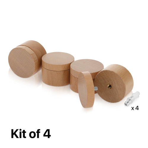 (Set of 4) 2'' Diameter X 1'' Barrel Length, Wooden Flat Head Standoffs, Matte Beech Wood Finish, Easy Fasten Standoff, Included Hardware (For Inside Use) [Required Material Hole Size: 5/16'']