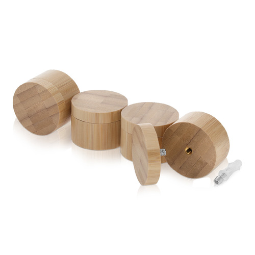 (Set of 4) 2'' Diameter X 1'' Barrel Length, Wooden Flat Head Standoffs, Matte Bamboo Wood Finish, Easy Fasten Standoff, Included Hardware (For Inside Use) [Required Material Hole Size: 5/16'']