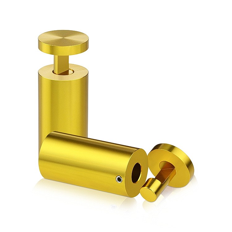 1'' Diameter X 2''  Barrel Length, Aluminum Gold Anodized Finish. Easy Fasten Adjustable Edge Grip Standoff (For Inside Use Only)