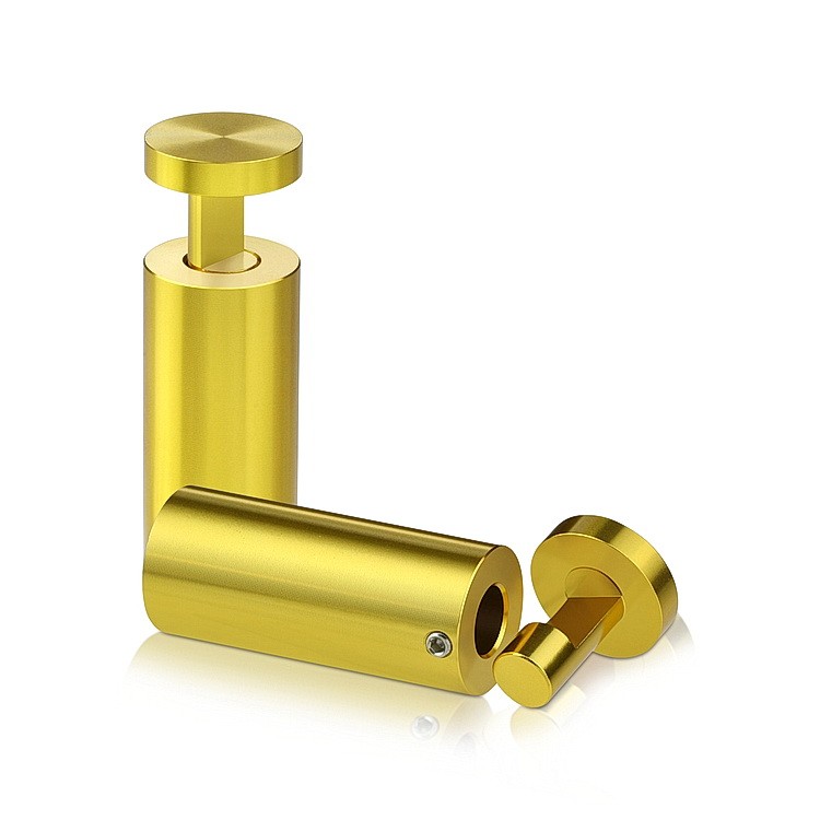 7/8'' Diameter X 2''  Barrel Length, Aluminum Gold Anodized Finish. Easy Fasten Adjustable Edge Grip Standoff (For Inside Use Only)