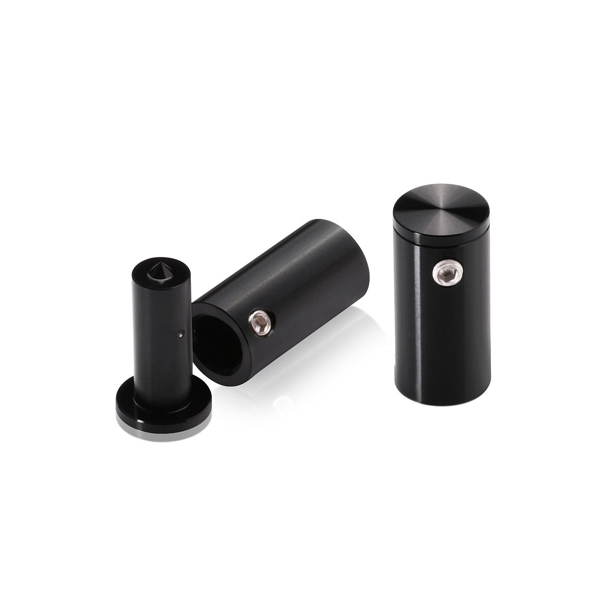 1/2'' Diameter x 1'' Barrel Length, Aluminum Glass Standoff Black Anodized Finish (Indoor or Outdoor Use) [Required Material Hole Size: 5/16'']
