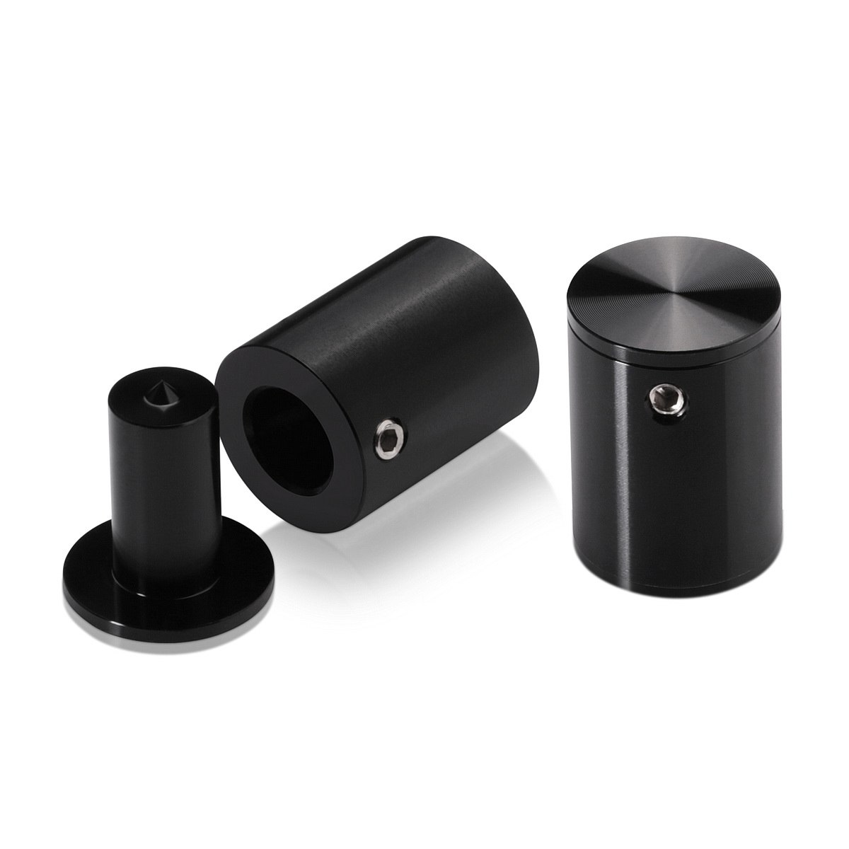 3/4'' Diameter x 1'' Barrel Length, Aluminum Glass Standoff Black Anodized Finish (Indoor or Outdoor Use) [Required Material Hole Size: 7/16'']