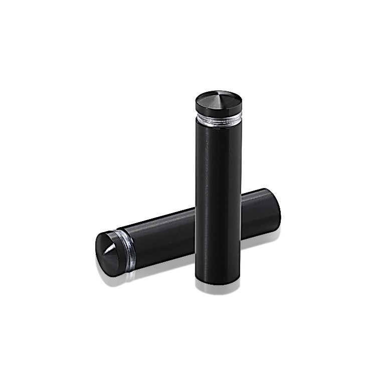 1/2'' Diameter X 1-3/4'' Barrel Length, Aluminum Rounded Head Standoffs, Black Anodized Finish Easy Fasten Standoff (For Inside / Outside use) [Required Material Hole Size: 3/8'']