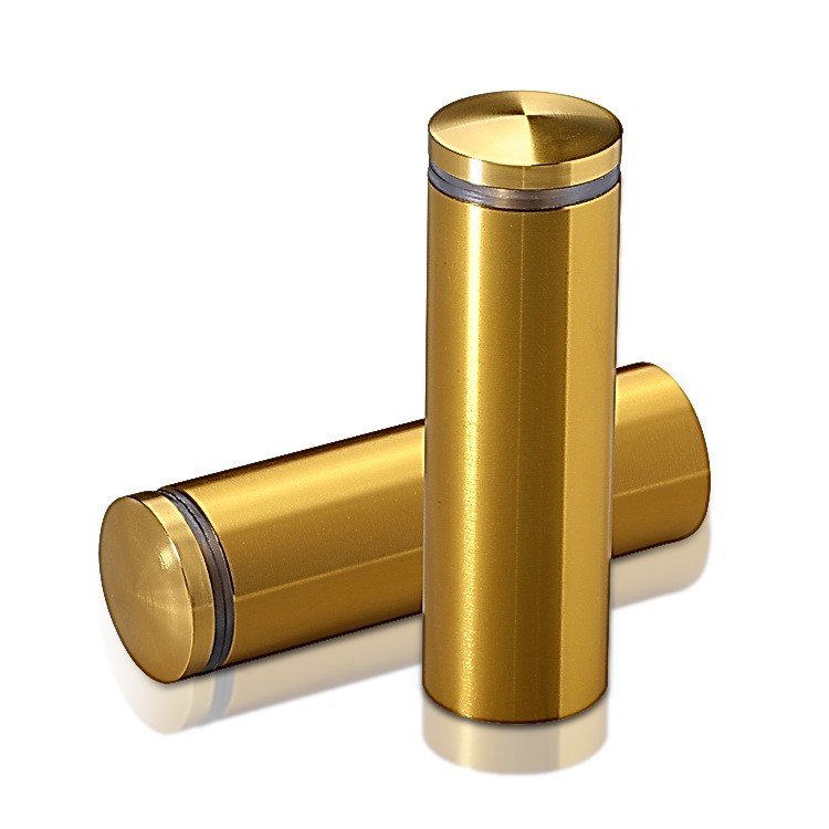 7/8'' Diameter X 2-1/2'' Barrel Length, Aluminum Rounded Head Standoffs, Gold Anodized Finish Easy Fasten Standoff (For Inside / Outside use) [Required Material Hole Size: 7/16'']