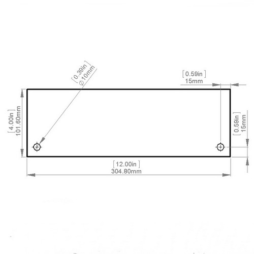 Flat Tempered Glass 12'' x 4''x 5/32'', 2 pre-drilled 3/8'' holes