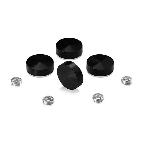 Set of 4 Screw Cover, Diameter: 13/16'' (3/4''), Aluminum Matte Black Anodized Finish, (Indoor or Outdoor Use)