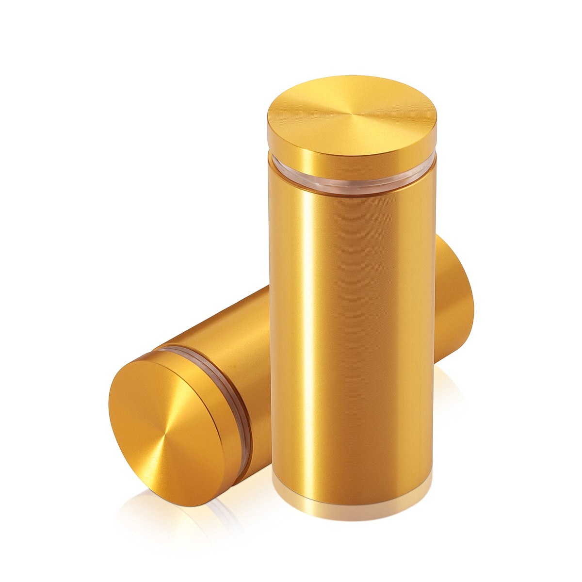 1-1/4'' Diameter X 2-1/2'' Barrel Length, Aluminum Flat Head Standoffs, Gold Anodized Finish Easy Fasten Standoff (For Inside / Outside use) Tamper Proof Standoff [Required Material Hole Size: 7/16'']