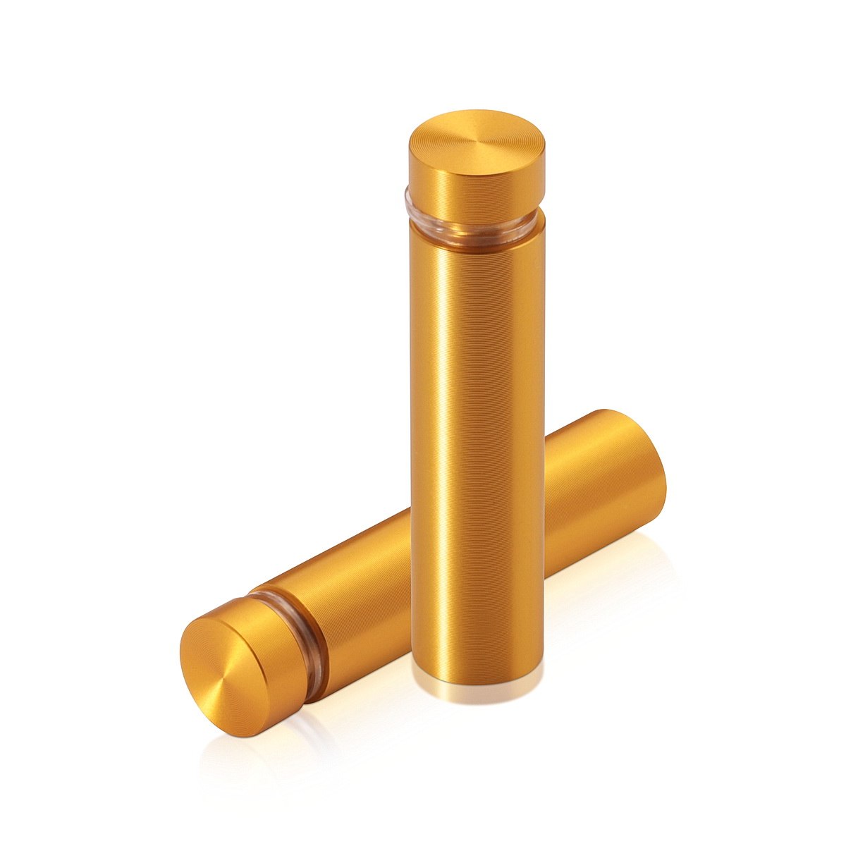 1/2'' Diameter X 1-3/4'' Barrel Length, Aluminum Flat Head Standoffs, Gold Anodized Finish Easy Fasten Standoff (For Inside / Outside use) Tamper Proof Standoff [Required Material Hole Size: 3/8'']