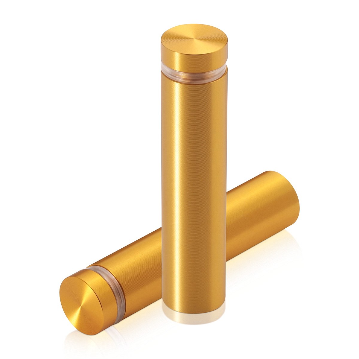 5/8'' Diameter X 2-1/2'' Barrel Length, Aluminum Flat Head Standoffs, Gold Anodized Finish Easy Fasten Standoff (For Inside / Outside use) Tamper Proof Standoff [Required Material Hole Size: 7/16'']