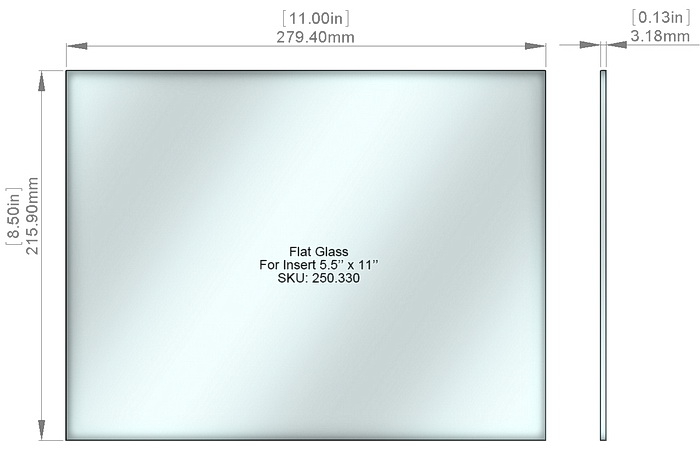 Flat Tempered Glass 8 1/2'' x 11'', NO pre-drilled holes