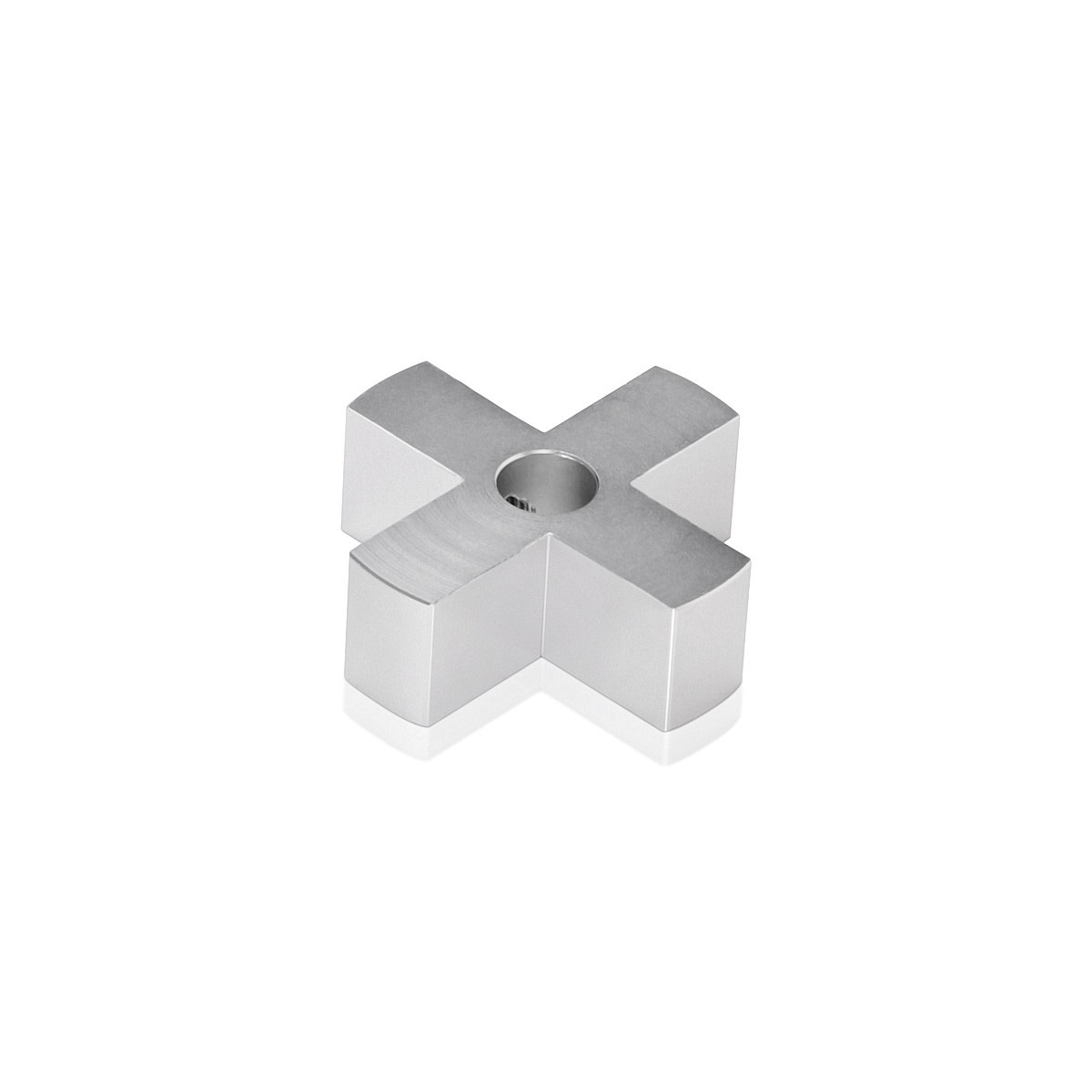 4-Way Standoffs Hub, Diameter: 1 1/2'', Thickness: 1/2'', Clear Anodized Aluminum [Required Material Hole Size: 7/16'']