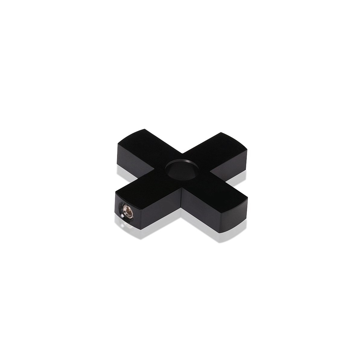 4-Way Standoffs Hub, Diameter: 1 1/2'', Thickness: 1/4'', Black Anodized Aluminum [Required Material Hole Size: 7/16'']