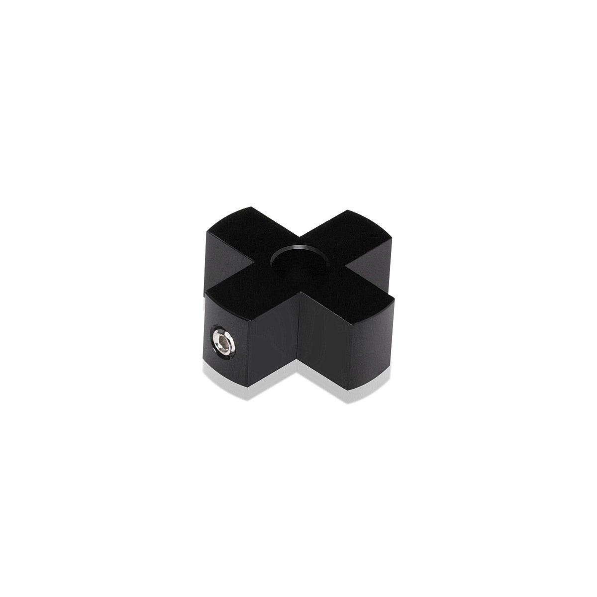 4-Way Standoffs Hub, Diameter: 1 1/4'', Thickness: 1/2'', Black Anodized Aluminum [Required Material Hole Size: 7/16'']