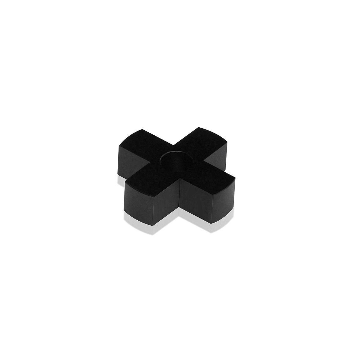 4-Way Standoffs Hub, Diameter: 1 1/4'', Thickness: 3/8'', Black Anodized Aluminum [Required Material Hole Size: 7/16'']