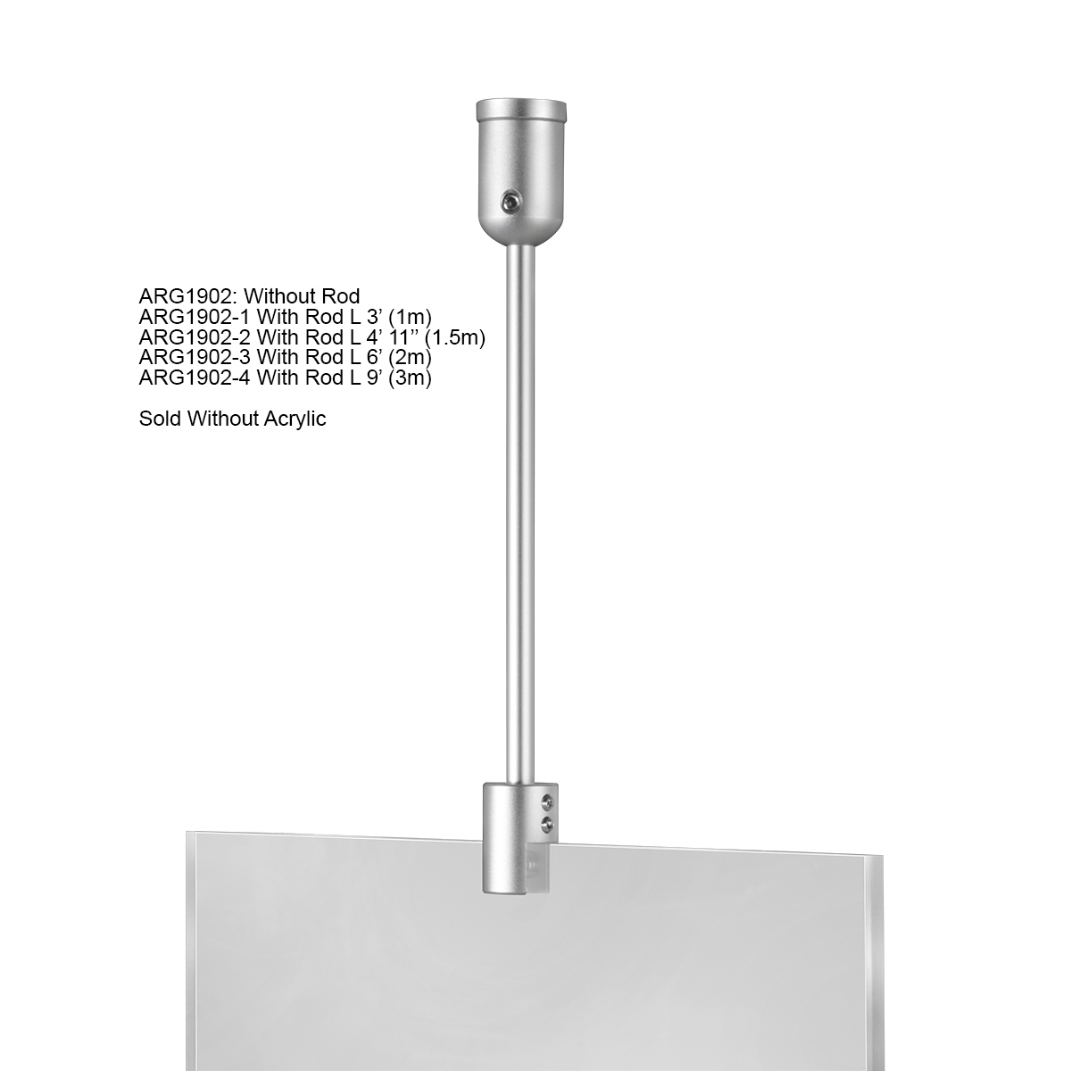 Ceiling Suspended 1/4'' Diameter Rod Kit - 1 x 3' (36'') Length - Clear Anodized Aluminum Finish