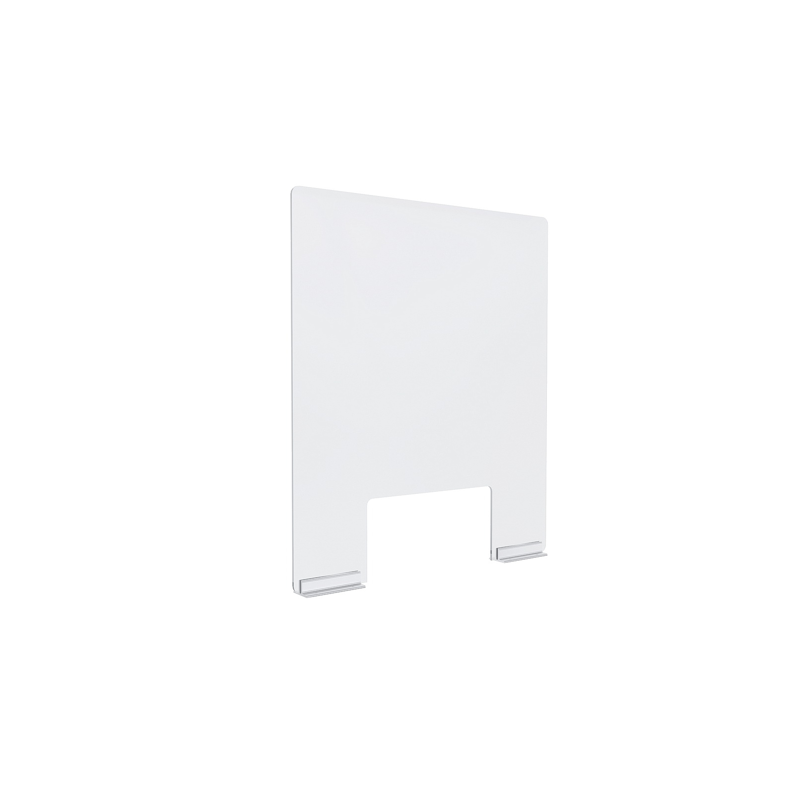Clear Acrylic Sneeze Guard 20'' Wide x 23-1/2'' Tall (10'' x 5'' Cut Out), with (2) 4'' Clear Anodized Aluminum Channel Mounts