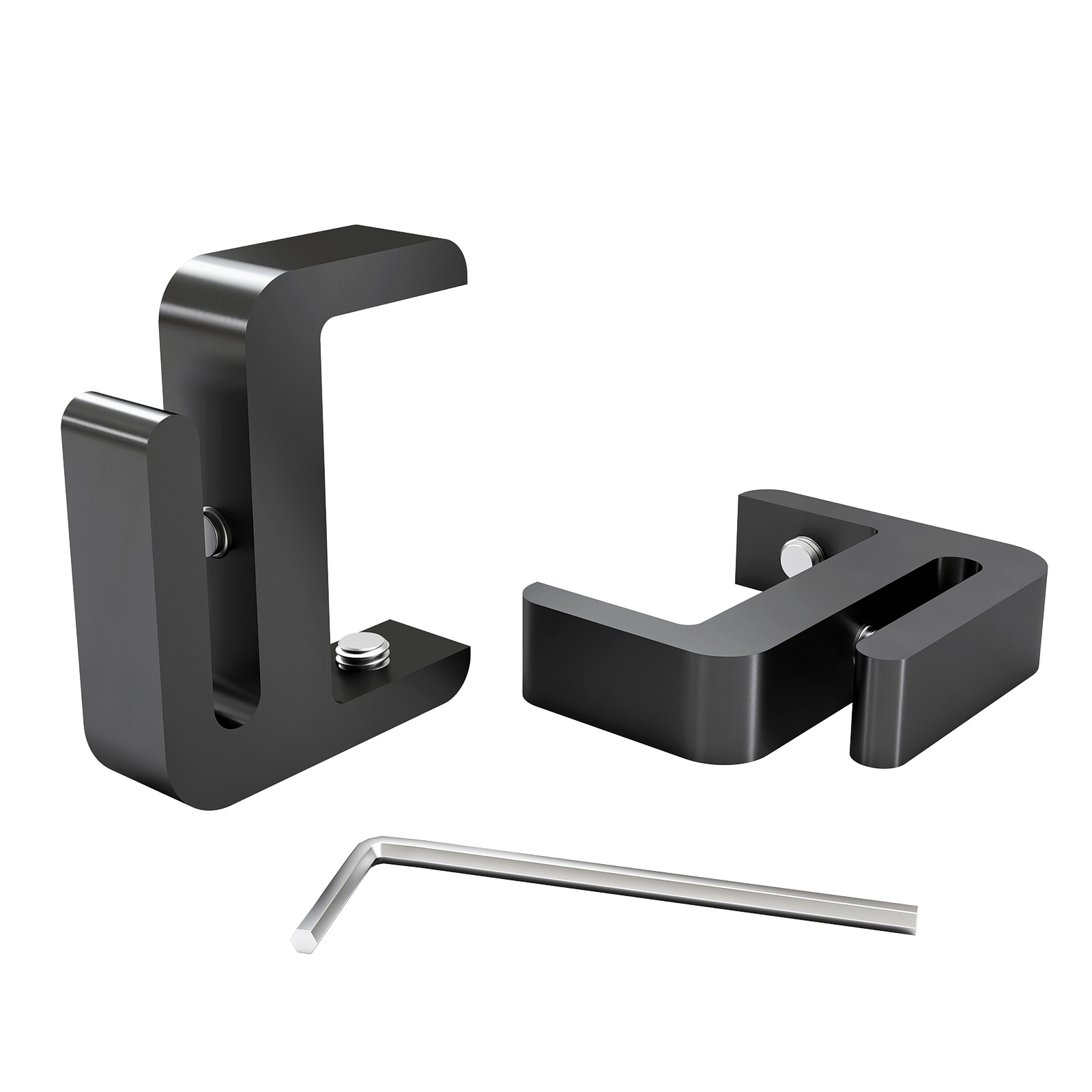 ''Set of 2,  Clamp, Aluminum Matte black Anodized Finish, to Accommodate 1-1/2'' to 1-5/8'' Counters. Hold up to 1/4'' material thickness M6 Set screw need 3mm Allen Wrench''