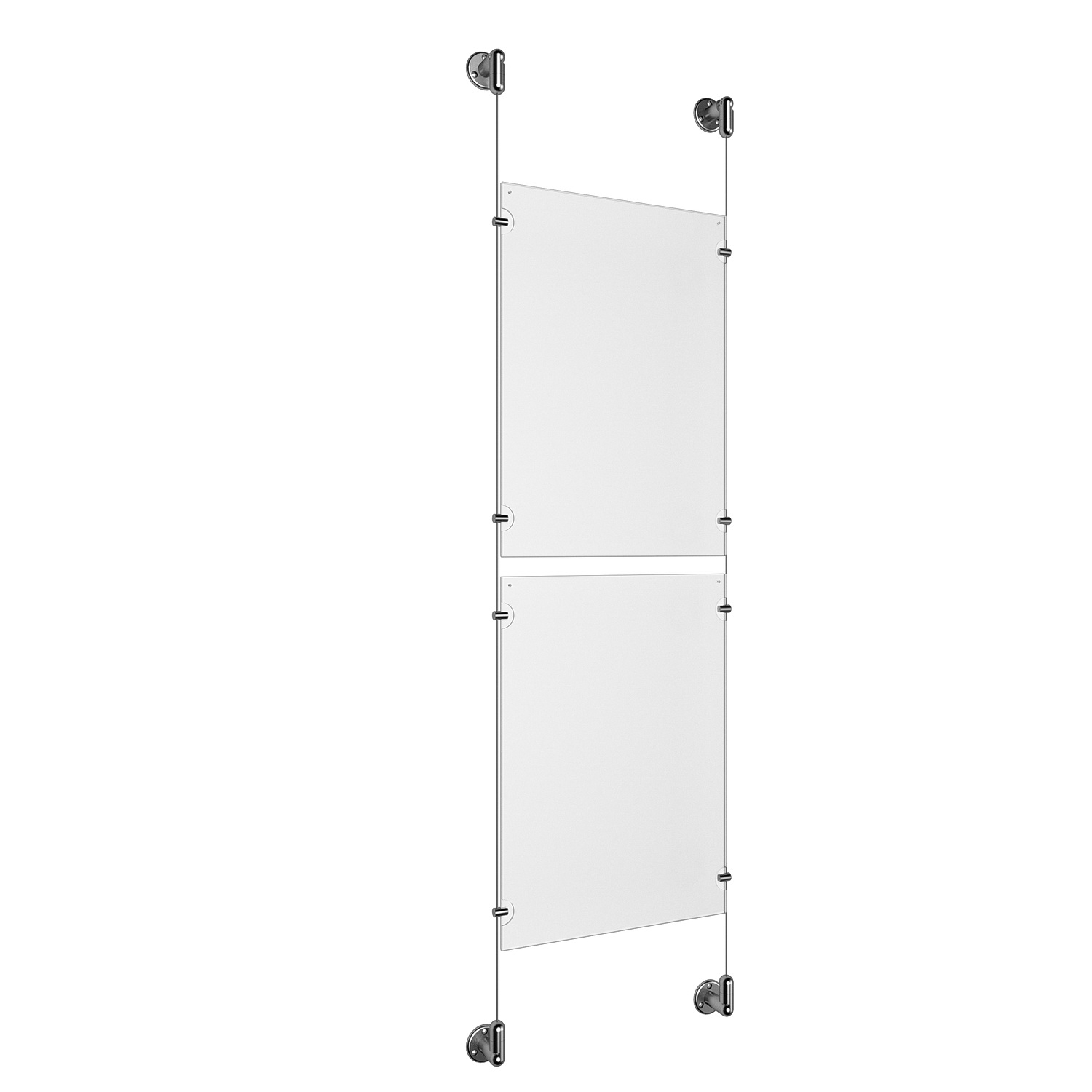 (2) 11'' Width x 17'' Height Clear Acrylic Frame & (2) Aluminum Clear Anodized Adjustable Angle Cable Systems with (8) Single-Sided Panel Grippers
