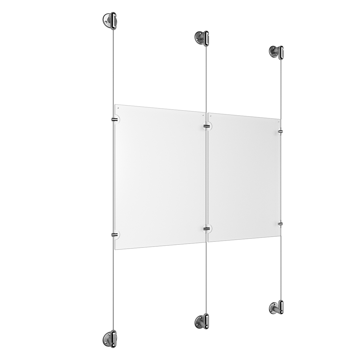 (2) 11'' Width x 17'' Height Clear Acrylic Frame & (3) Aluminum Clear Anodized Adjustable Angle Cable Systems with (4) Single-Sided Panel Grippers (2) Double-Sided Panel Grippers