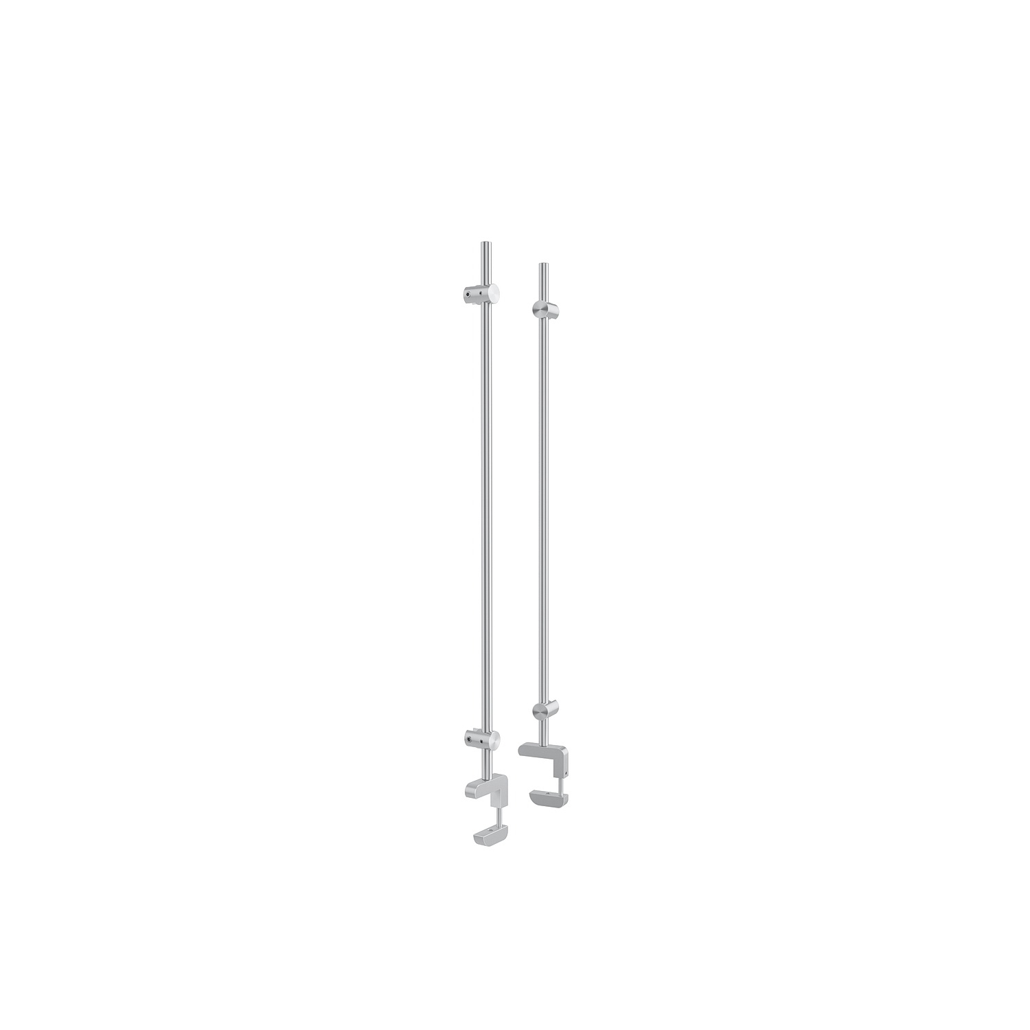 Set of 2, 3/8'' Diameter Vertical Rod Mount, Aluminum Clear Anodized Finish, 20'' Long w/ Adjustable Clamp to Accomodate 3/4'' to 1-1/2'' Counters. Hold up to 5/16'' material thickness
