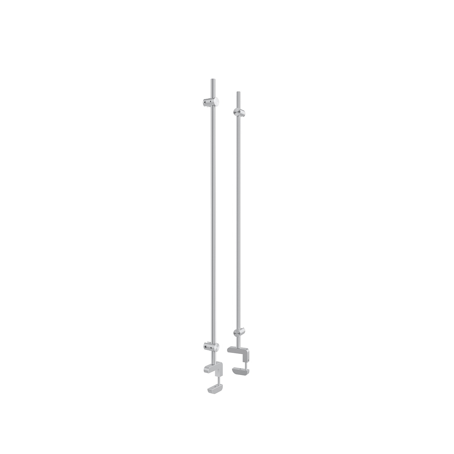 Set of 2, 3/8'' Diameter Vertical Rod Mount, Aluminum Clear Anodized Finish, 24'' Long w/ Adjustable Clamp to Accomodate 3/4'' to 1-1/2'' Counters. Hold up to 5/16'' material thickness